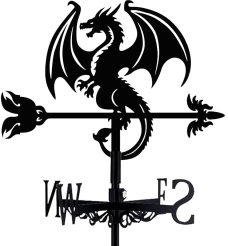 beinkmake Dragon Weathervane Metal Wind Vane Arrow Weathercock Garden Decoration Wind Direction Indicator Stake Roof Mount Ornament for Farmhouse Yard Outdoor