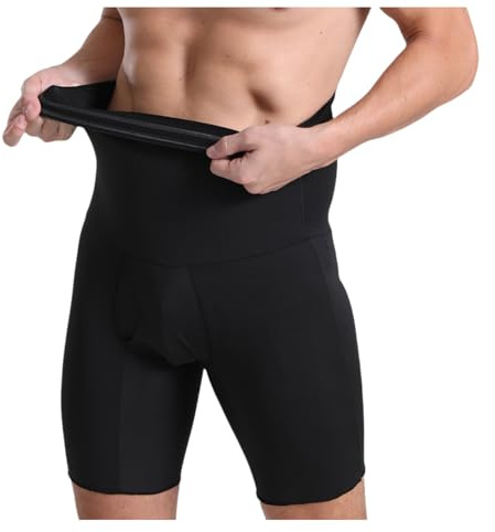 PEONNYT Men Tummy Control Shorts Compression Shaping Pants High Waist Slimming Body Shaper Briefs Shapewear Underwear(Black L)