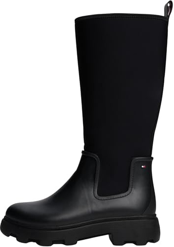 Tommy Hilfiger Botines Mujer Flag Long Warm Lining Botas de lluvia, Negro (Black), 36