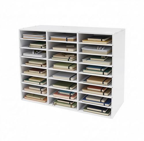 Mermajestic 24 fack skrivbordsorganisatör trä skrivbord organisatör filbricka A4 Stackable Office Organizer Keep Desk Tidy, vit