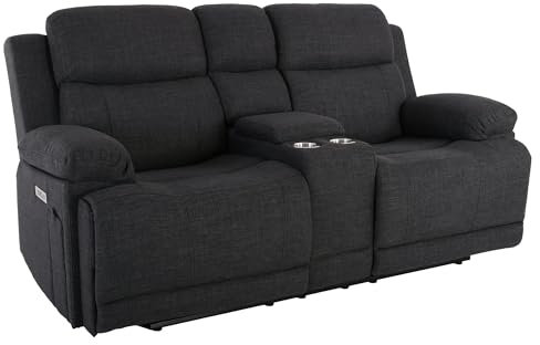 Raburg Kinosessel, 2er-Fernsehsessel, elektrische Relax- und Liegefunktion, Tastenbedienung, 4× USB, 4× Getränkehalter & Snackfach, Komfortpolsterung, 130 kg Tragkraft, Snax, Webstoff|Anthrazit