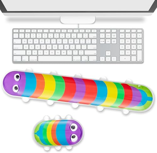 FZkuozougedd Funny Keyboard & Mouse Wrist Rest Set Colorful Caterpillar Desktop Accessory Kit Memory Foam Cute Keyboard and Mouse Wrist Rest Non-Slip Base Hand Cushion for Computer Gaming Office Setup