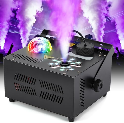 Hakuta Machine à fumée verticale 1000 W avec 18 lumières LED et boule disco pour Halloween, mariage, discothèque, club, fête de Noël, performance DJ