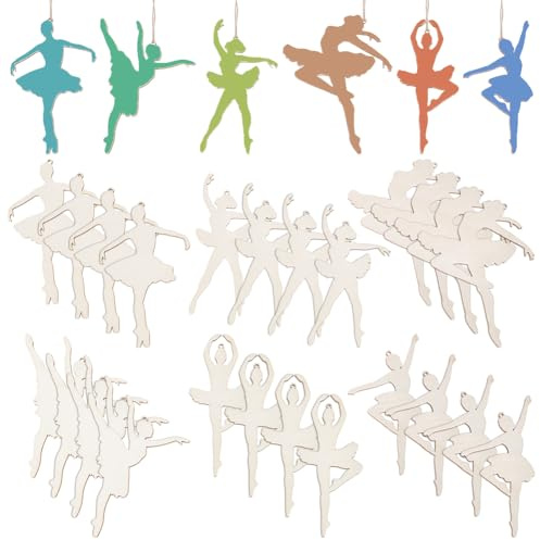 UNICRAFTALE 24 pcs Wood Silhouettes Ballerina Crafts Unfinished Wood Silhouette Ballerina Cutouts Old Lace Silhouette Ballerina Hanging Ornaments DIY for Home Party Decoration Craft Project