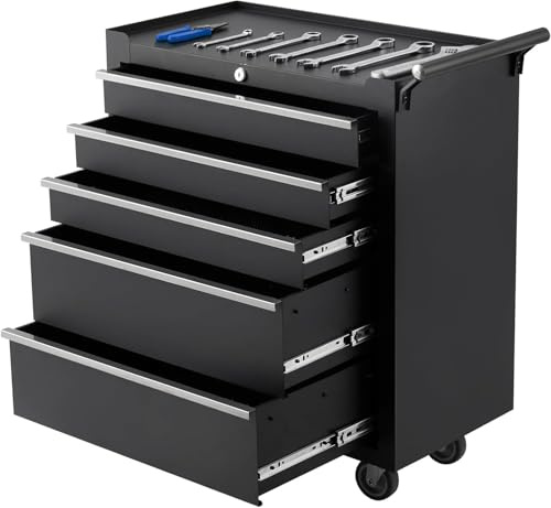 5-Drawer Rolling Tool Chest,Tool Cabinet on Wheels with Keyed Locking System and Drawer Liners,Tool Chest with Link Buckle and Can Be Combined to Large Cabinet Set,for Garage, Warehouse & Repair Shop