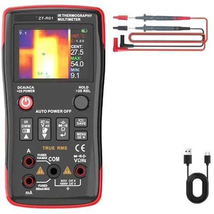 R01 Multimetro 2 in 1 con termocamera 25000 conteggi Tester di tensione AC/DC Display TFT da 250 MOhm Multimetro