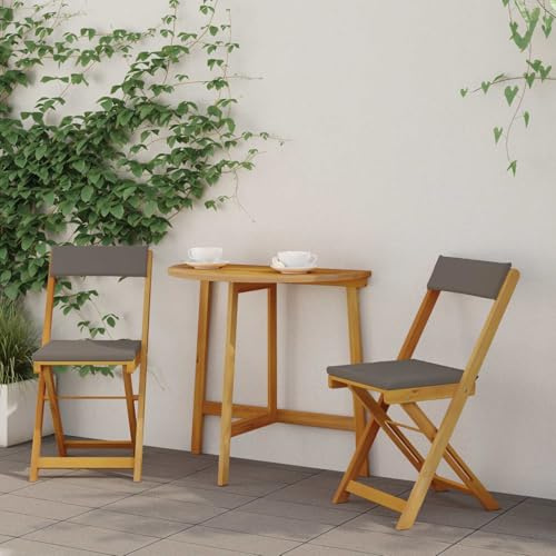 Tonture Chaises de bistrot d'extérieur Pliables 2 pcs en Bois d'acacia Massif Gris foncé 40 x 53 x 80 cm avec Coussins Amovibles pour Jardin terrasse Patio Balcon détente Repas