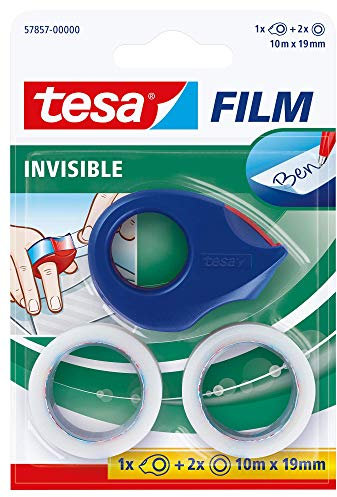tesa 57857 - Mini dérouleur + 2 rouleaux de rubans adhésifs invisibles - 19 mm