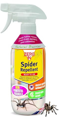 Zero In Spider Repellent – Indoor Peppermint Oil Spray – Non-Toxic, Natural Mint Deterrent – Easy to Use Spider Repellent Spray – Safe for Home Use & Around Pets, Lasts up to 3 Weeks – 500ml
