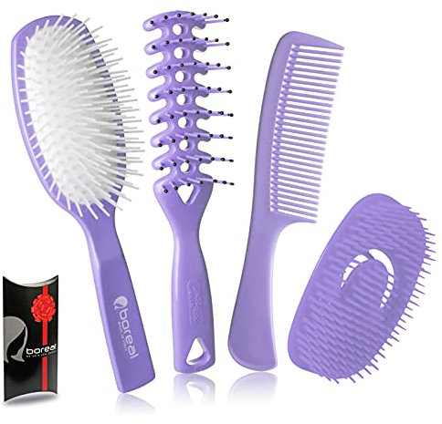 Set Spazzola Capelli Districante. Pneumatica + Asciugatura + Pettine + Districante. Adatto all'uso in Doccia. Capelli Bagnati, Asciuti, Lunghi, Lisci, Ricci. Adatte a Distribuire Creme e Balsamo.