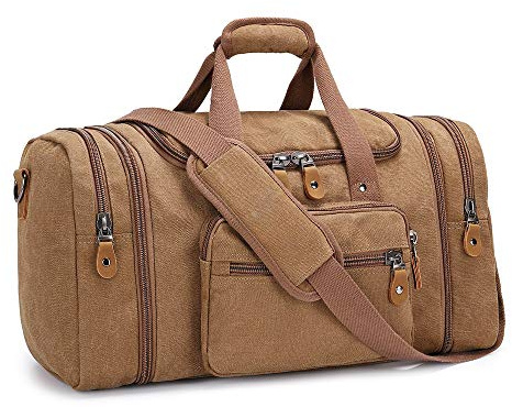 Erweiterbar Canvas Reisetasche Herren 50L / 40L, Weekender Damen Groß, Sporttasche für männer, Duffle Reisen Übernachtung Taschen, Kaffee