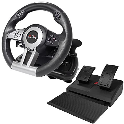 X-Rocker XR Racing Racing Wheel and Floor Pedals, Vibration, Paddle Shifters for Gears, 180° Ultra Responsive for PS4, Xbox One, Gaming PC and Nintendo Switch