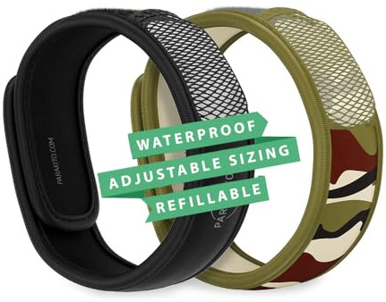 PARA'KITO Mosquito Repellent Bracelets + Refill Pellets Bundle, Mosquito Bracelets, Peppermint Oil, DEET Free Mosquito Repeller, Hiking and Camping Accessories, 2 Wristbands & 2 Refills (Black+Jungle)