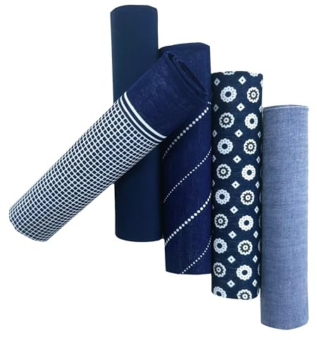 5 Pack Handkerchief Mens Cotton Luxury Hot Silver Gift Box Set, Vintage 40x40cm Fancy Design Pocket Square Hankie Gift Pack(Navy)