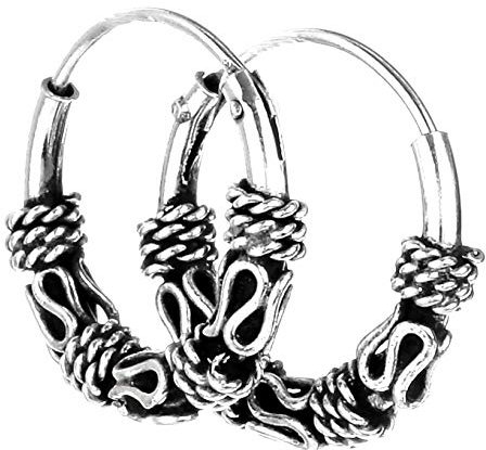 Feine Wikinger Creolen Amika Ø 12 mm Ornamentik Bohemia Ohrringe Vintage 925 Sterling Silber