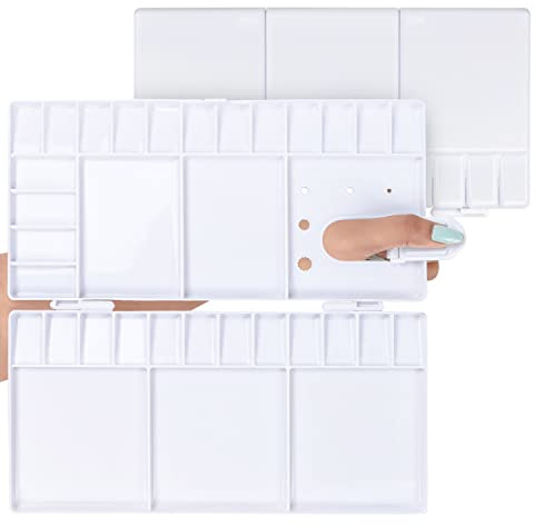 Belle Vous Paleta Pintura Plegable (Pack de 2) Paleta Humeda con 33 Compartimentos Vacíos – Paleta Blanca Portátil/de Viaje – Bandeja Artistas - Paleta Acuarela, Mezclar Oleo/Acrílica y Guache