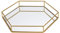 Hexagon Gold Decorative Mirror Tray Serving Platter (Large 34cm x 30cm x 5cm)