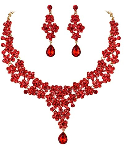 EVER FAITH Bröllopssmycke set, gnistrande strass kristallblommor tårar halsband örhänge set klar, Kristall, Strass