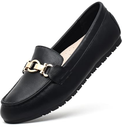Cvistpieo Loafers for Women Business Casual Shoes Comfortable & Lightweight Penny Loafers Slip On Work Flats Leather Black Size 8