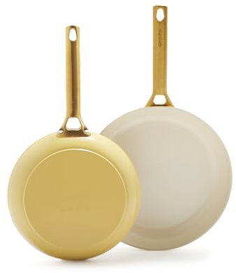 Greenpan Reserve Hard Anodized Healthy Ceramic Nonstick 2-Piece Frying Pan Skillet Set, 20 cm and 28 cm, Induction Suitable, Gold Handle, PFAS-Free, Oven Safe, Sunrise Yellow