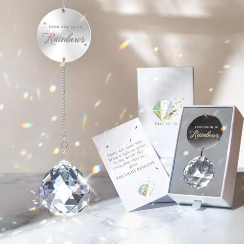 Mooncraftlogy Memorial Gifts for Loss of Loved One, Unique Sympathy Idea, Clear Crystal Ball Grief Suncatcher, Rainbow Bereavement Box for Mom Dad Husband Son Daughter