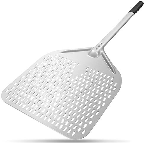 G.a HOMEFAVOR 14inch Perforated Pizza Peel, Professional Rectangular Pizza Paddle, Anodized Aluminum Turning Pizza Oven Peel 34.7x36cm Blade