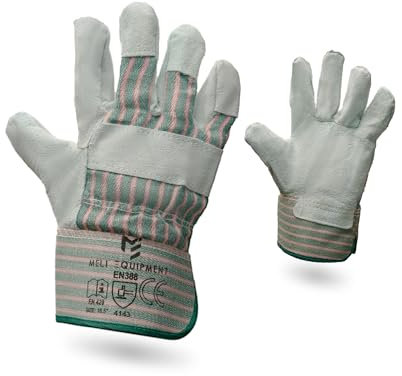 Meli Equipment Premium Rindspaltleder Arbeitshandschuhe 12 Paar Robuste und Komfortabele Lederhandschuhe weiches Innenfutter Montage Schutzhandschuhe EN 388 Handschuhe Gartenhandschuhe Größe 10,5