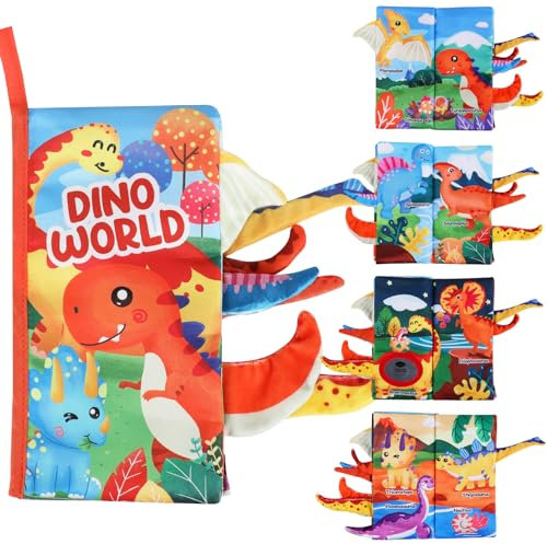 SULOLI Babybuch Baby Stoffbuch 3D Knisterbuch Bilderbuch Quiet Book mit Dinosaur für Jungen Mädchen ab 0 3 6 12 Monate Dusche Geschenk