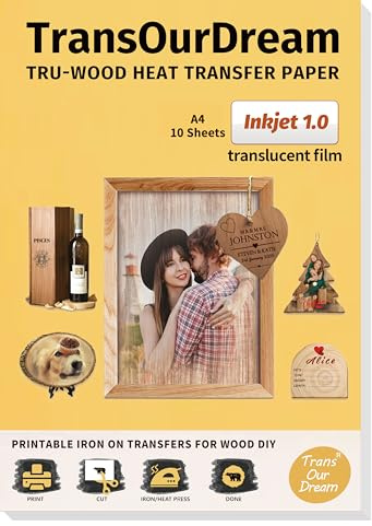 TransOurDream Wood Heat Transfer Paper for Inkjet Printer(10 Sheets, A4) | Printable Iron on Transfers for Wood,Easy to Use(Inkjet 1.0)