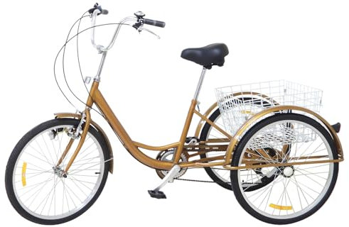 ARBGO Dreirad für Erwachsene, 3-Rad Fahrrad, Dreirad Fahrrad mit Korb, 6 Gang 3 Räder Tragfähigkeit 120kg, Antirutsch und Verschleißfeste Räder, Grüne Reise-Sightseeing-Tour-Werkzeuge