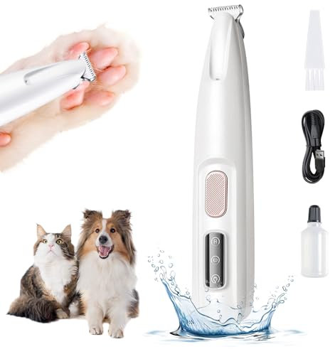 Leise Hundeschermaschine, Wiederaufladbarer Pfotentrimmer für hunde und Katze, Profi Tierhaarschneidemaschine mit LED-Licht, USB Wasserdicht Hundepfoten Trimmer für Hunde Katzen Augen,Ohren,Gesicht