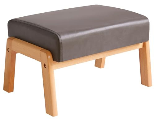 IBUYKE 10.2”H Kleiner Fußhocker Ottomane, Rechteckige PU Leder Fußablage Hocker mit Gepolstertem Sitz und Holzbeinen, Akzent Ottomane Fußstütze für Wohnzimmer Schlafzimmer Sessel Büro, Grau WBD013G