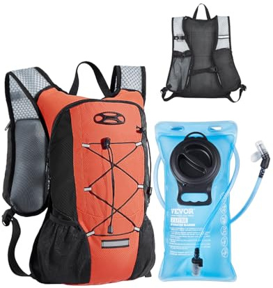 VEVOR Zaino Idrico 460 x 320 x 125 mm Zaino Coibentato da 8 L con Sacca d'Acqua in TPU 2 L Zaino da Corsa, Zaini da Trekking per Viaggio in Bicicletta, Zaino Idrorepellente per Uomini Donne, Arancione