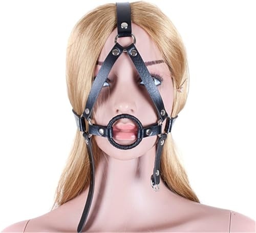 O-Ring Mouth Gag Leather Harness Mouth Gags Sex Toy (Black)
