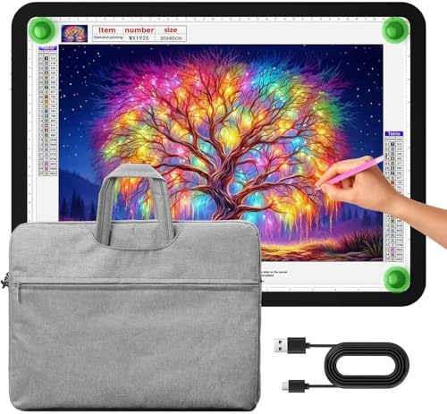 Zocelight mesa de luz A3 con bolsa, 46.2 * 33.9CM, 6000Lux Súper brillante mesa de dibujo para rastreo, botones físicos laterales,caja de luz magnética para pintura de diamantes, bocetos,trazar(negro)