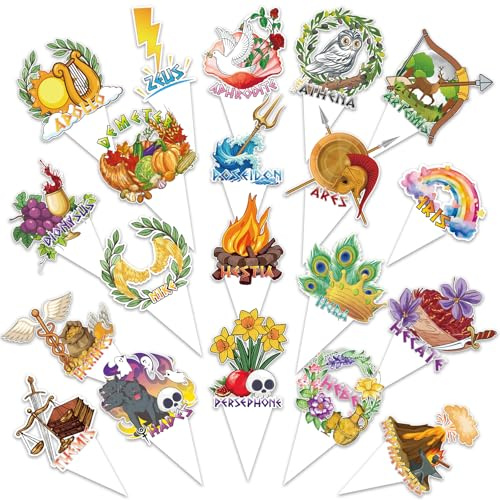 Htabiol Greek Mythology Cupcake Toppers, 60Pcs Olympian Gods Cupcake Decor