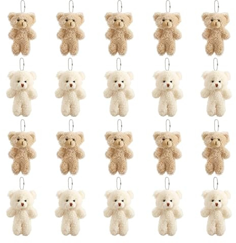 HoveeLuty 20 llaveros de peluche con forma de oso de peluche, pequeños adornos de oso de , llaveros pequeños a granel para cumpleaños, San Valentín, regalos de fiesta y manualidades.