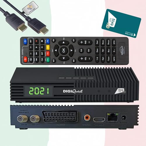 DIGIQuest Ti9 Full HD Tivùsat zertifizierter Sat-Receiver mit HD-Karte (Nicht aktiviert) – Italienisches Fernsehen (RAI, Mediaset, LA7) Hotbird 13° – DVB-S2, HEVC, PVR, 12V-Betrieb – inkl. HDMI-Kabel