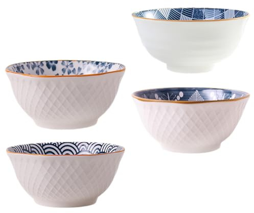 TOMETURE Set 4 Pezzi Scodelle per Zuppa in Ceramica Stile Giapponese, Ciotole Ramen Facili da Pulire per Piatti Caldi o Freddi Stili multipli