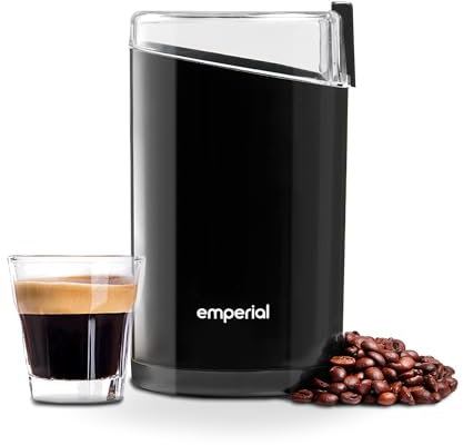 Emperial Coffee Grinder for Coffee Beans, Nuts, Spice, Herbs and Seeds. Electric Powerful 140W Mill Grinder, Twin Stainless Steel Blades 60g Capacity - Black