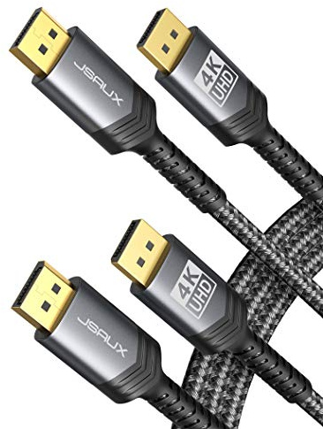 JSAUX DisplayPort Cable 2 Pack 10ft, 4K DP 1.2 Cable | 4K@60Hz, 2K@165Hz, 2K@144Hz | HDR, 21.6Gbps, FreeSync, G-Sync Display Port Cord for Gaming Monitor Graphics 3090 PC -Grey