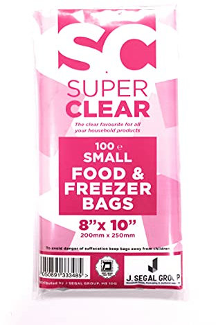 Super Clear - 100 Small Clear Plastic Food and Freezer Bags - Great for Sandwiches, Snacks and Food Storage - Poly Bags (Small 8x10)