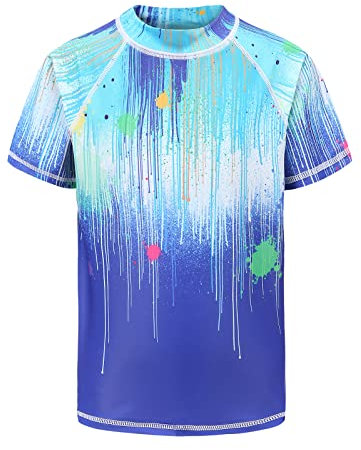 Moon Tree Schwimmshirt Jungen Kurzarm Rashguard Kinder Schnelltrocknendes Badeshirt für Jungen Badeanzug 134-140/9-10 Jahre