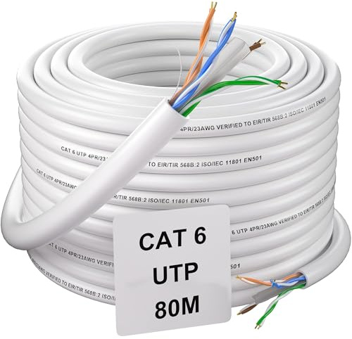 Soibke 80m Nätverkskabel Cat 6 Ethernet Kabel Utomhus Internetkabel 80meter | LAN Kabel Hög Hastighet UTP 23AWG Externt Nätverk Nätverk Linje Väderbeständig Bulk RJ45 Kabel