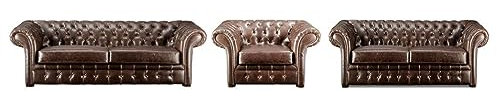 Vente-unique-Chesterfield Garnitur 3+2+1 - Vintage Leder - Braun - CLOTAIRE