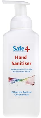 Safe4 Alcohol-Free Hand Sanitiser Foam – Kills 99.9% of Bacteria & Viruses – Fresh Eucalyptus – 600ml Foam Pump Dispenser
