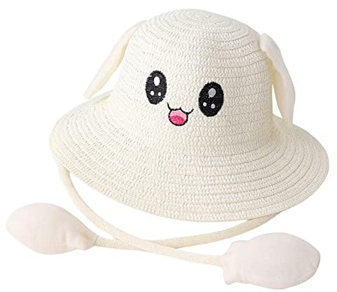 Harilla Sonnenhut für Frauen & Männer, UV-Schutz Strandhut mit beweglichem Ohr, Faltbarer Sommerhut Strohhut mit breiter Krempe Fischerhut für Outdoor Camping, Reisen, Party, Milchig weiß