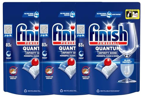 Finish Quantum Infinity Shine Spülmaschinentabs – kraftvolle Reinigung, Fettlösekraft und Glanz – 249 Finish Caps (3x83 Caps)