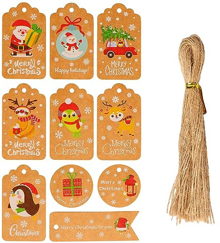 Geschenkanhänger Weihnachten 50 Stück Weihnachtsanhänger Kraftpapier Anhänger Weihnachten Geschenkanhänger mit Juteschnur Christmas Tags für Geschenke verpackung Decor