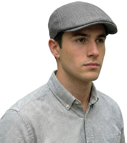 Lafefe Mens Flat Caps, Beret Irish Forward Cap, Casual Trend Linen Duckbill Hat (Grey)
